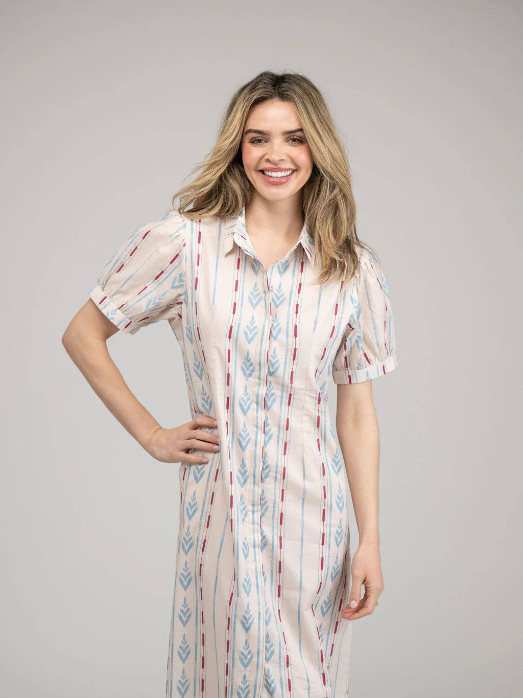Kris Ikat Stripe Dress in ivory by Beau & Ro
