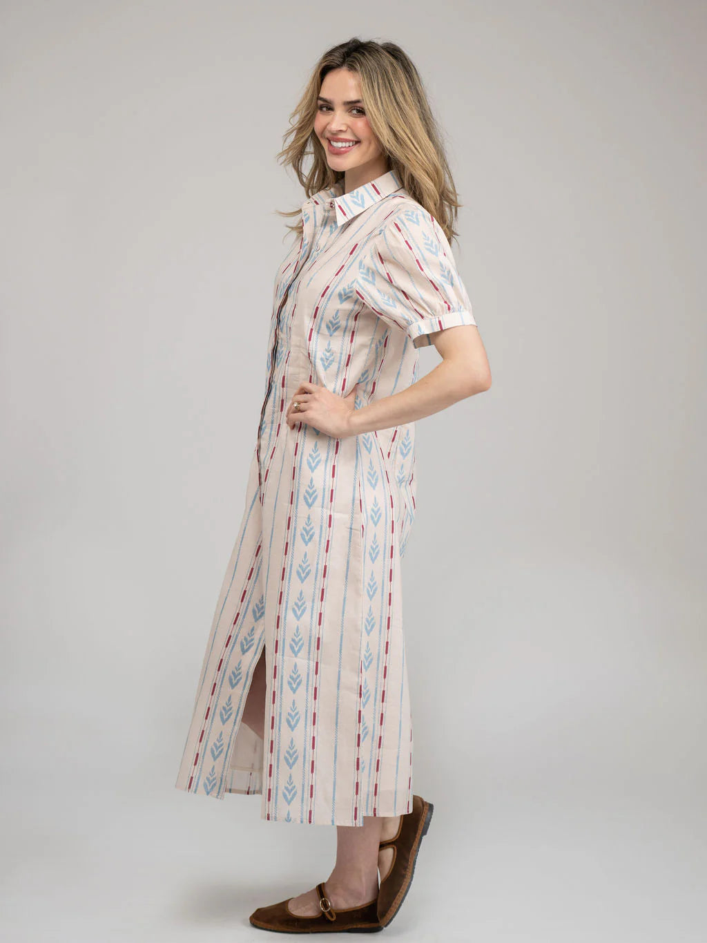 Kris Ikat Stripe Dress in ivory by Beau & Ro