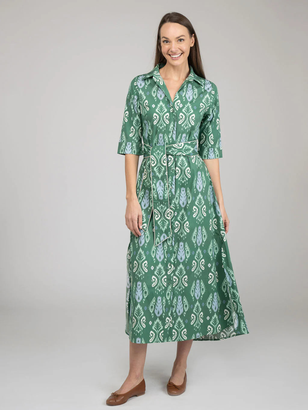Eloise Ikat Maxi Dress in green by Beau & Ro