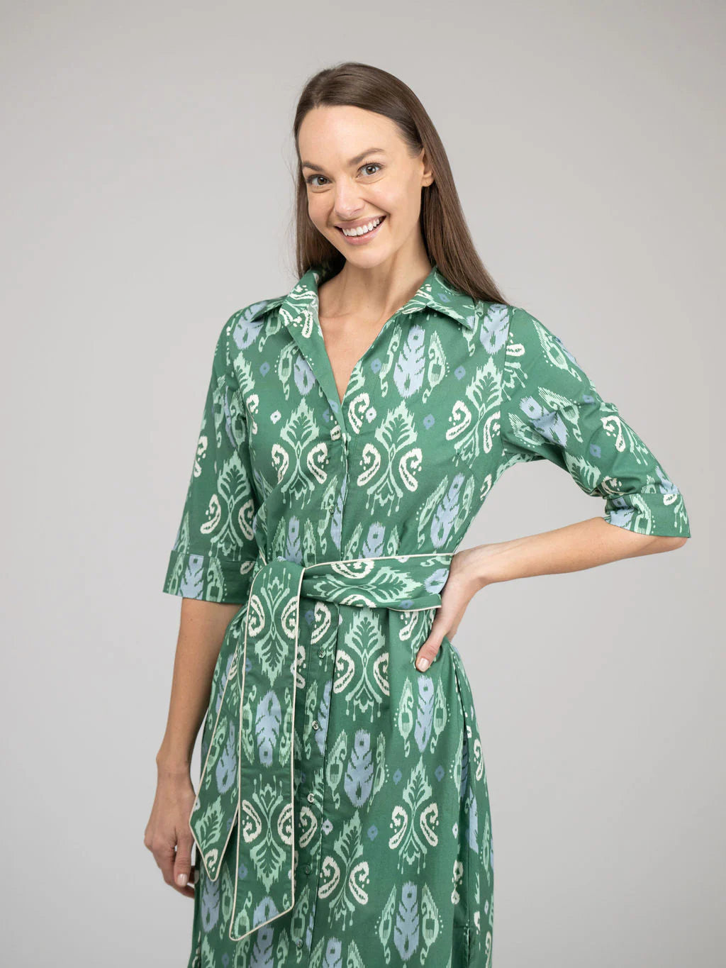 Eloise Ikat Maxi Dress in green by Beau & Ro