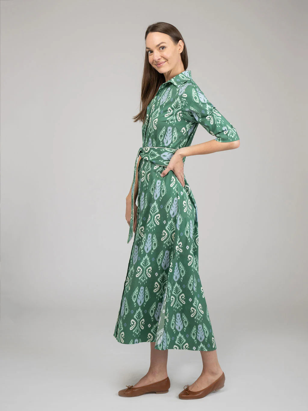Eloise Ikat Maxi Dress in green by Beau & Ro