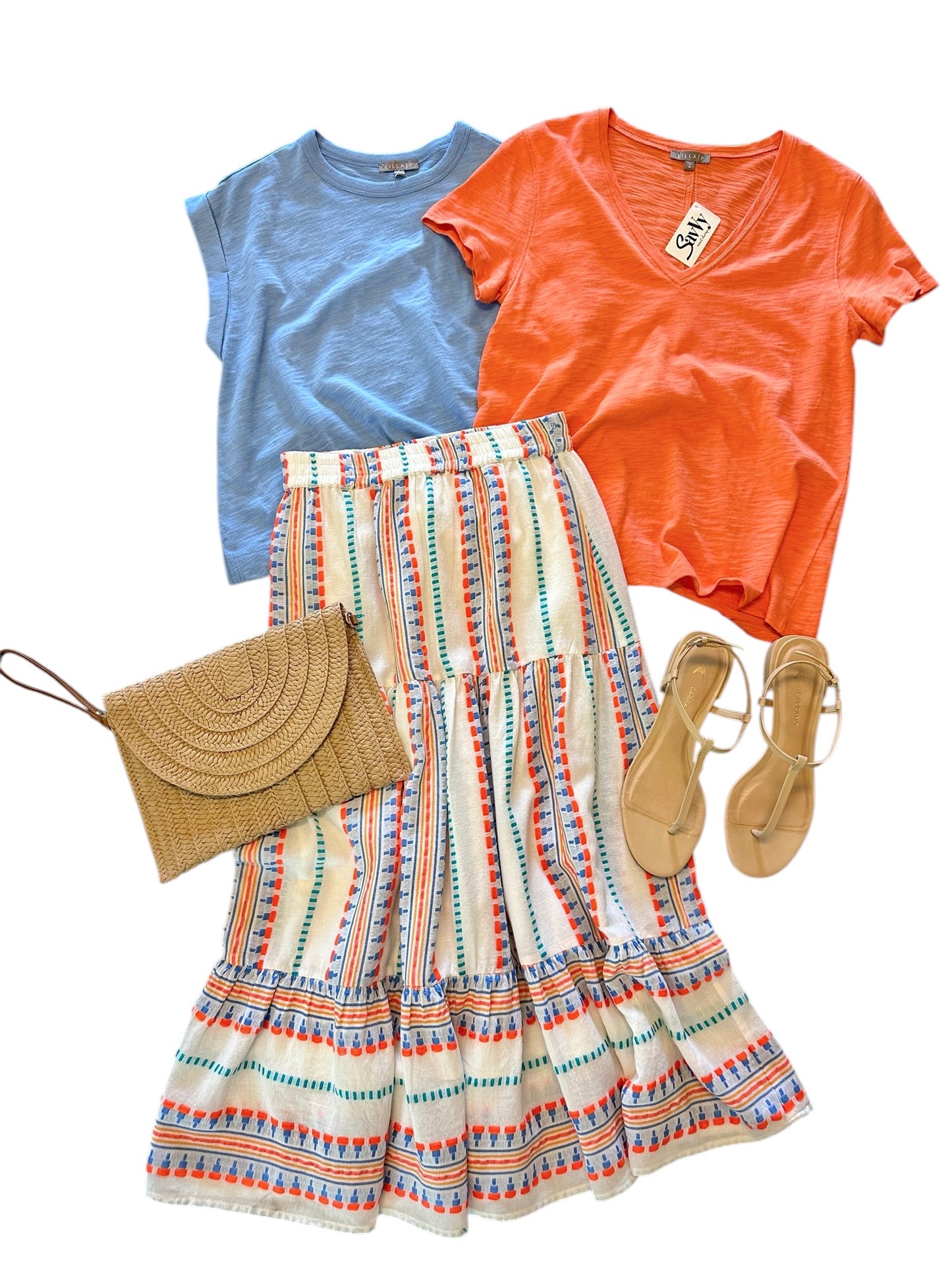Short Sleeve Back Seam V-Neck in tangerine by Lilla P