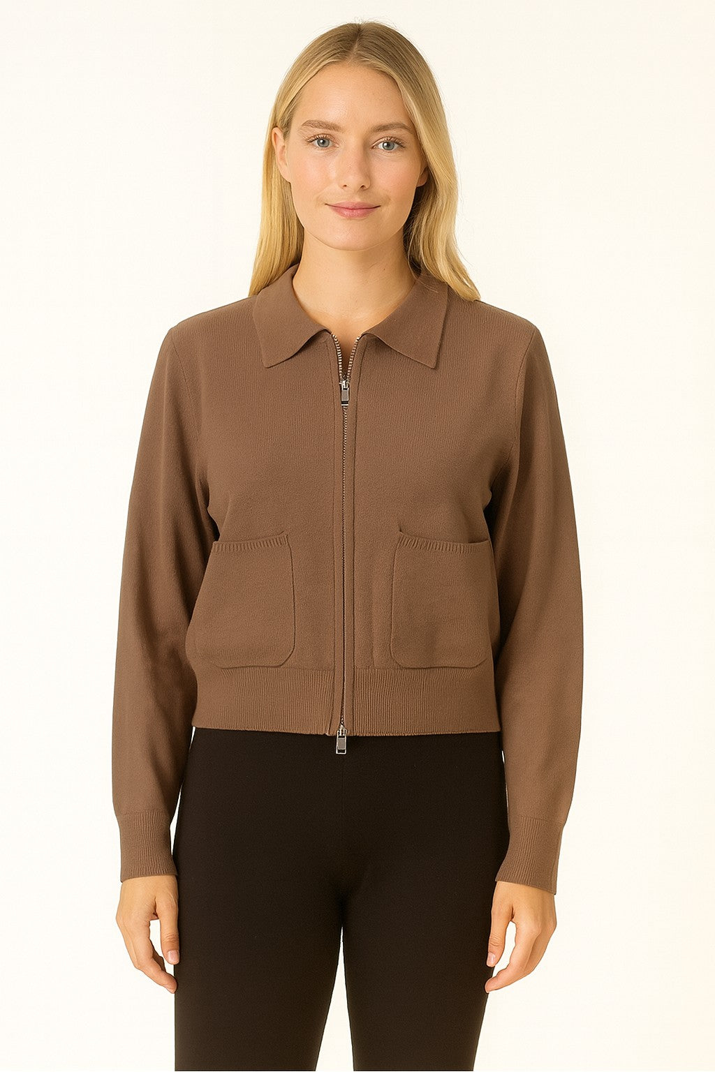Zip Front Knit Jacket in hazelnut by Dreamers – SavVy | Retail Therapy