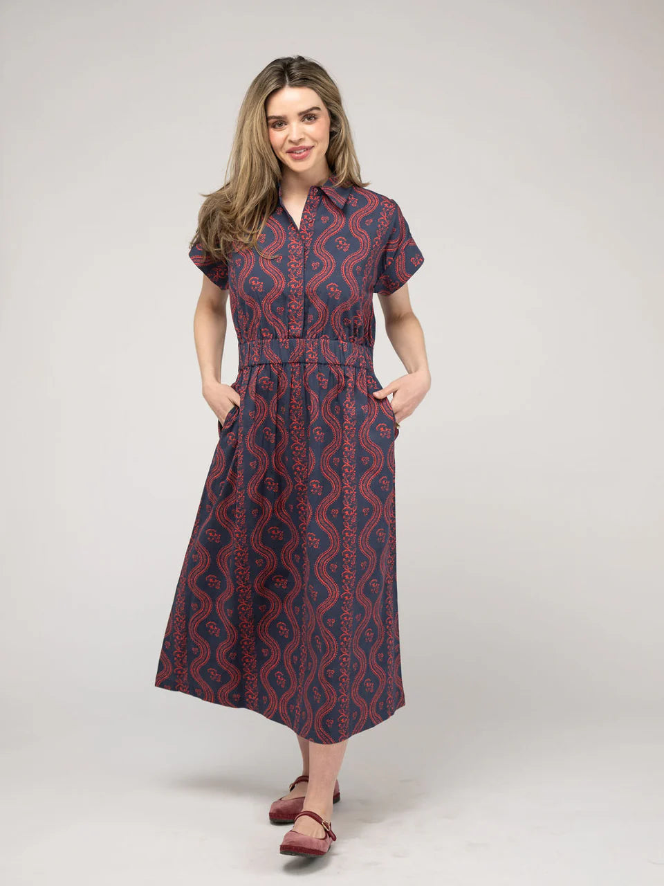 TRUNK SHOW- The Lisa Dress in navy virginia stripe by Beau & Ro