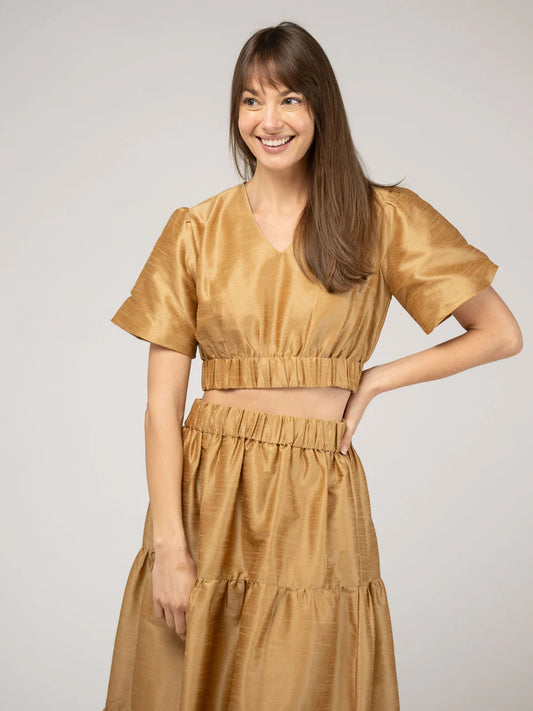 TRUNK SHOW- The Abby Top in gold dupioni by Beau & Ro