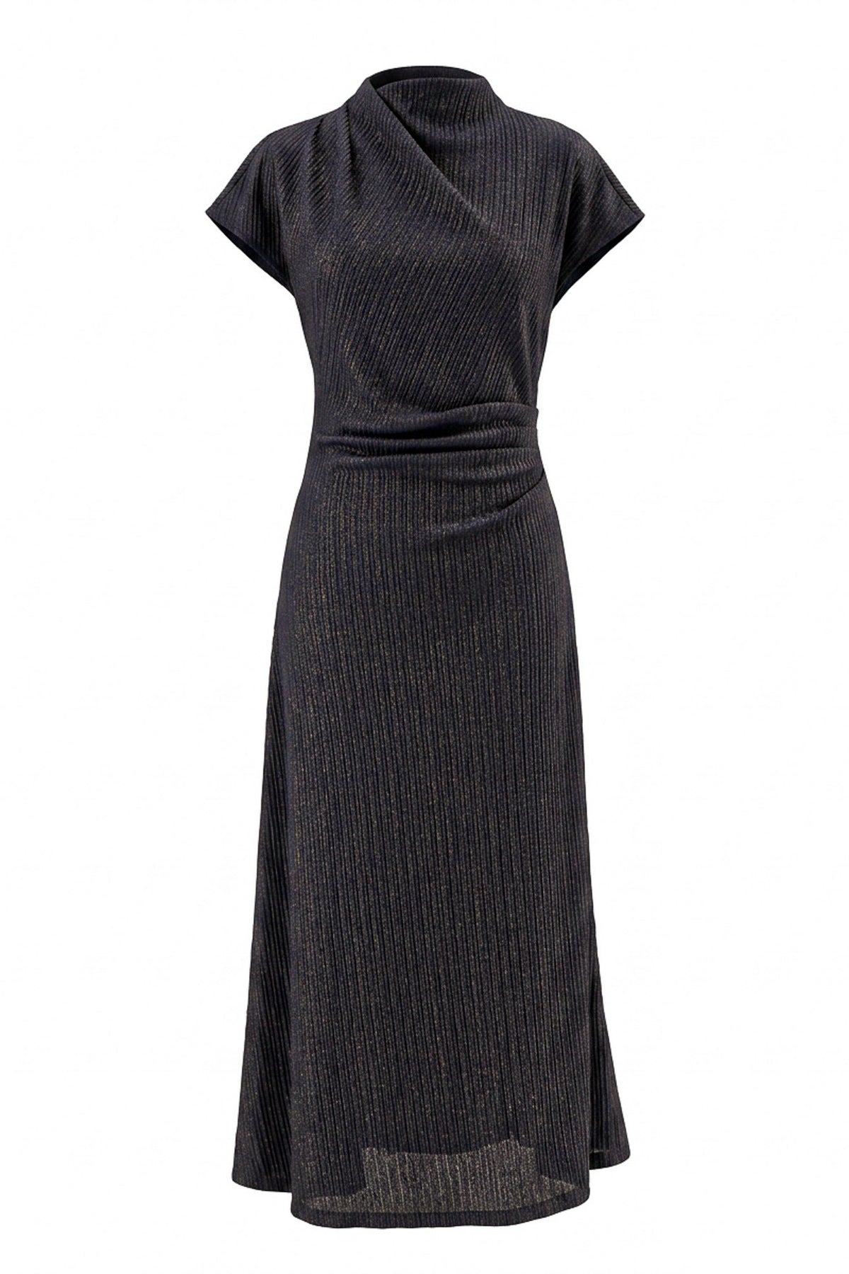 Drape Neck Dress in navy gold by Current Air
