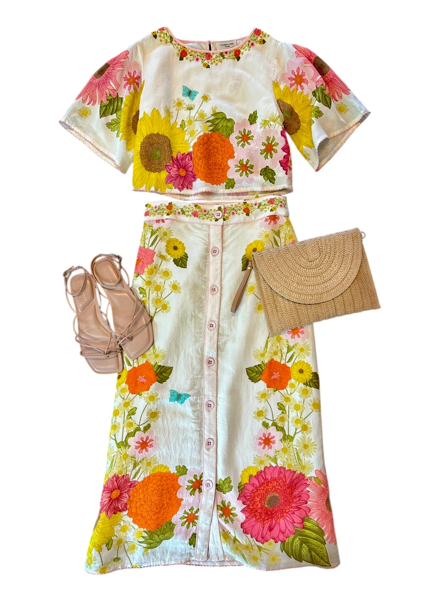 Frannie Printed Midi Skirt in wildflower ivory by Elizabeth James