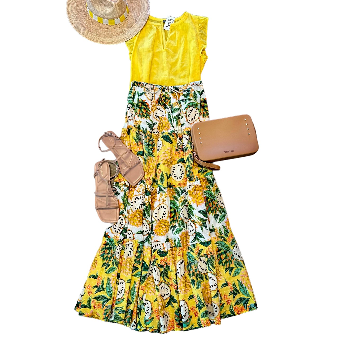 Biriba Mix Maxi Skirt in yellow/ivory by Farm Rio