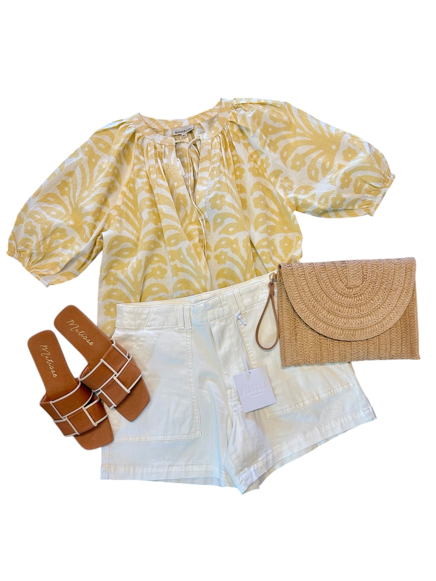 Sallie Printed Blouse in butter block by Fitzroy & Willa
