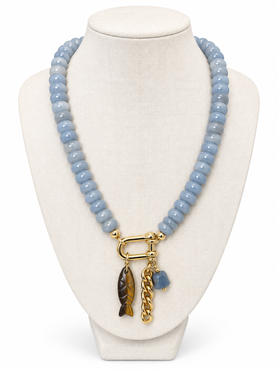 Hooked On You Beaded Necklace in light blue by Farrah B