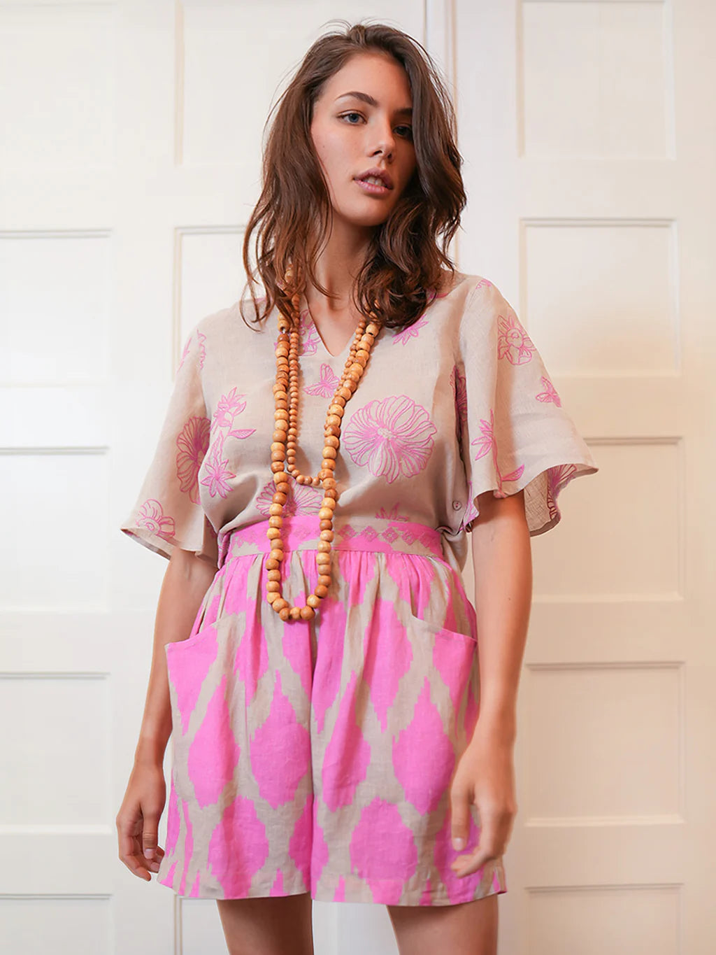 Orris Blouse with Flower Embroidery in beige by Nimo
