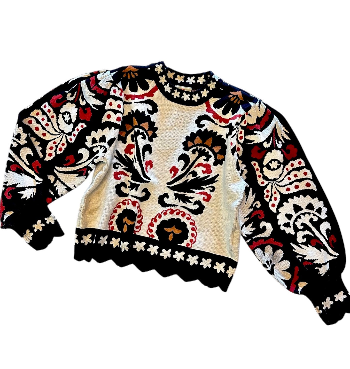 Winter Tapestry Stripes Knit Sweater in white by Farm Rio