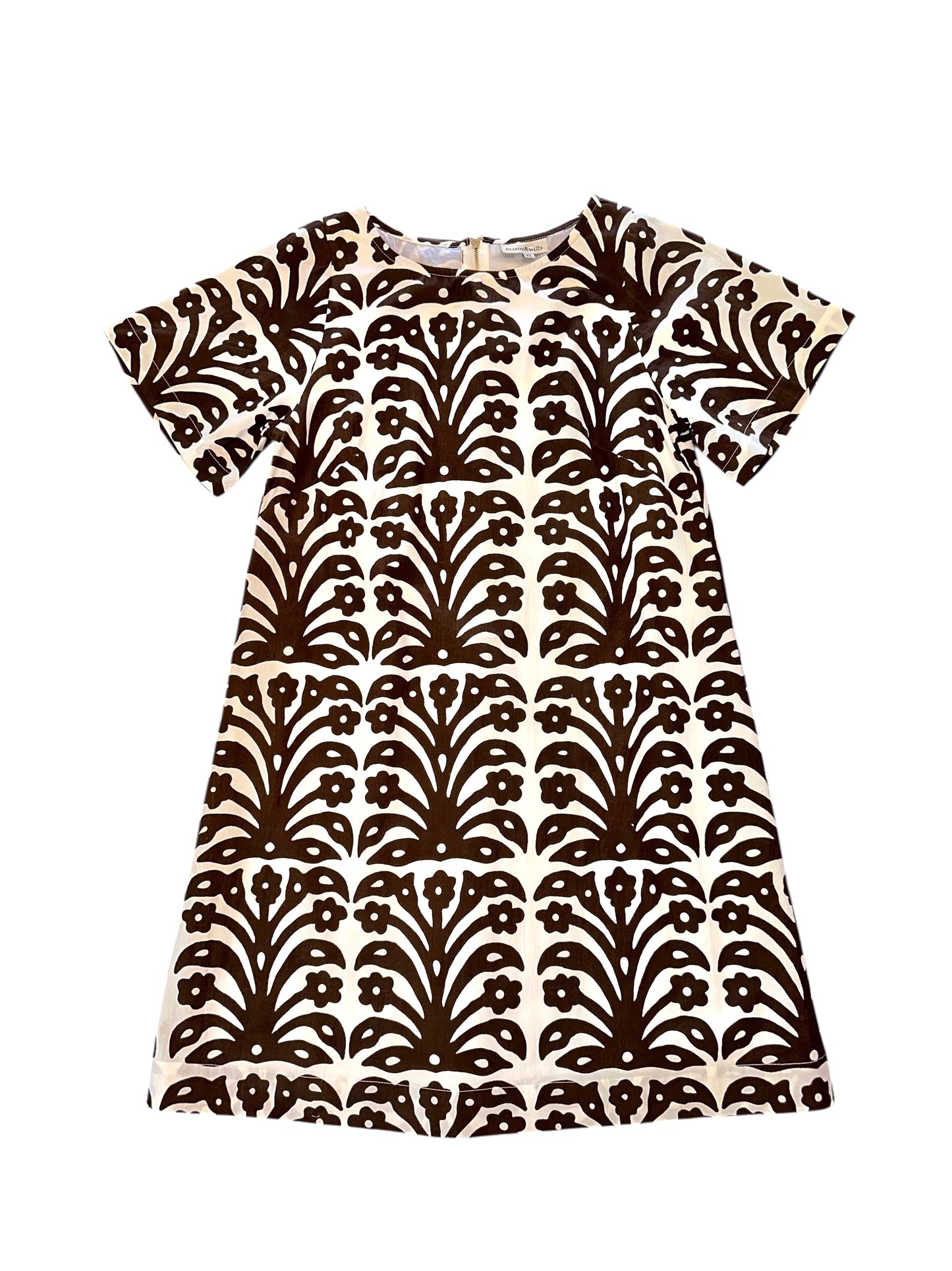 Edie Short Sleeve Ikat Shift Dress in espresso by Fitzroy & Willa
