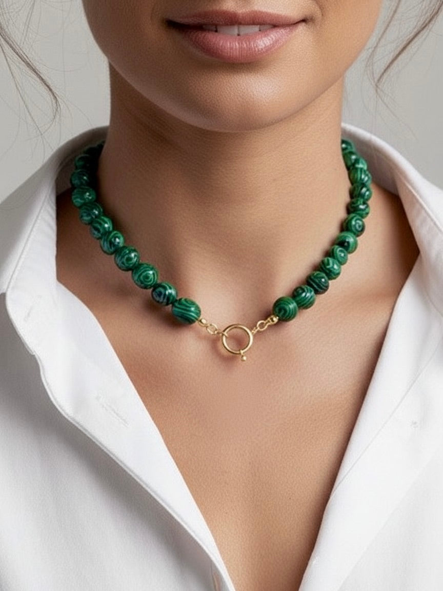 Charm Bar-Gemstone Beaded Necklace in green by Farrah B