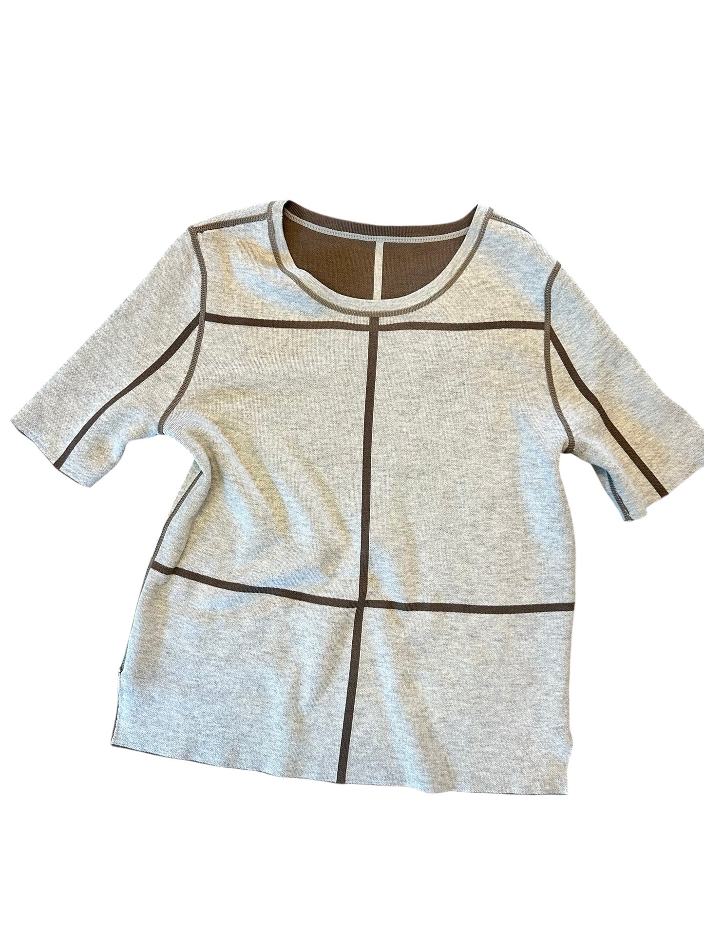 Odessa Reversible Knit Short Sleeve Tee in light grey melange/subtle green by Lysse