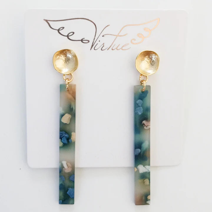 Acrylic Bar on Round Hammered Post Earring in blue ombre by Virtue