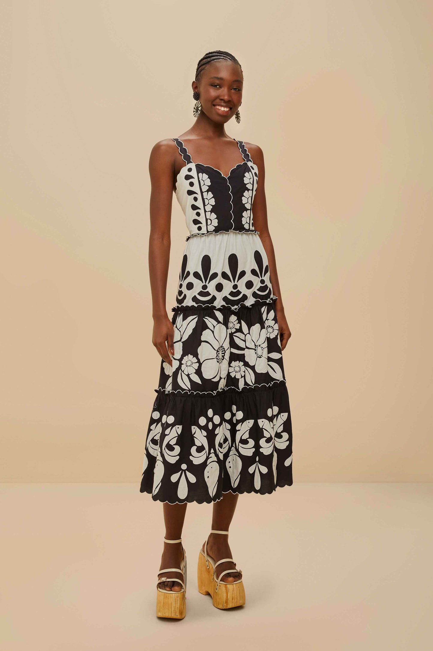 Summer Cutwork Midi Dress in black/white by Farm Rio
