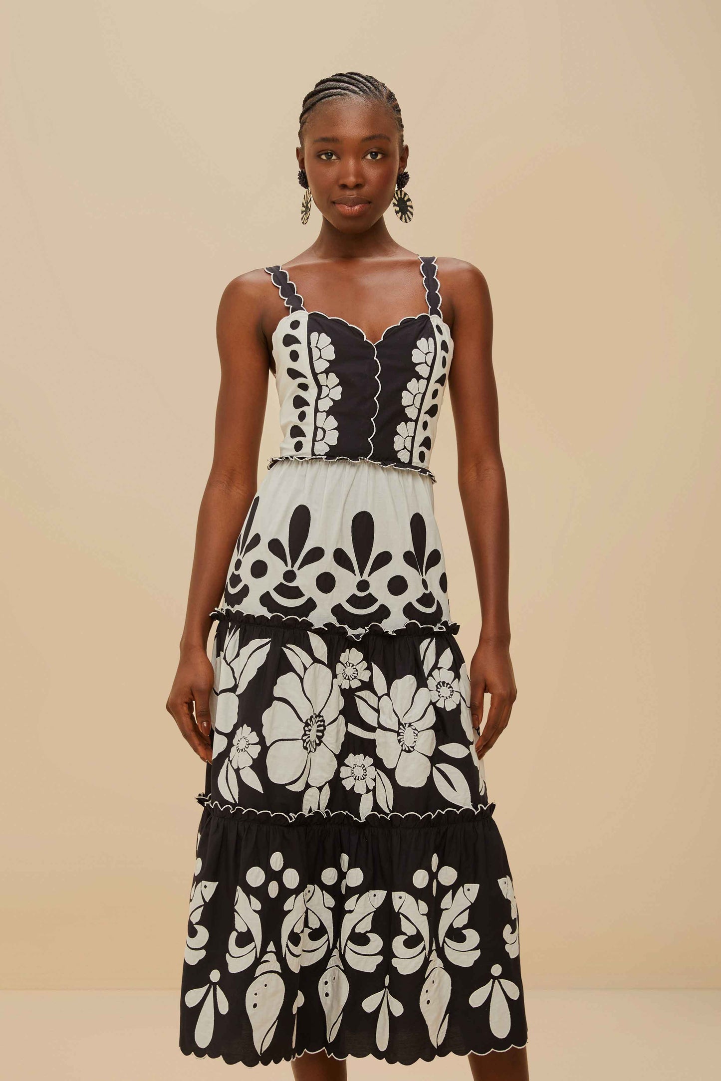 Summer Cutwork Midi Dress in black/white by Farm Rio