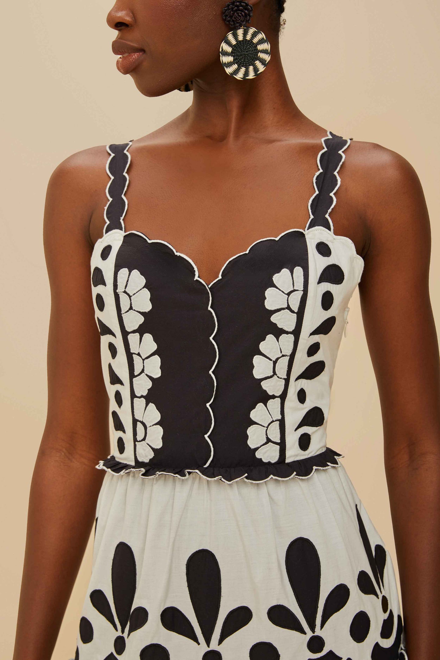 Summer Cutwork Midi Dress in black/white by Farm Rio