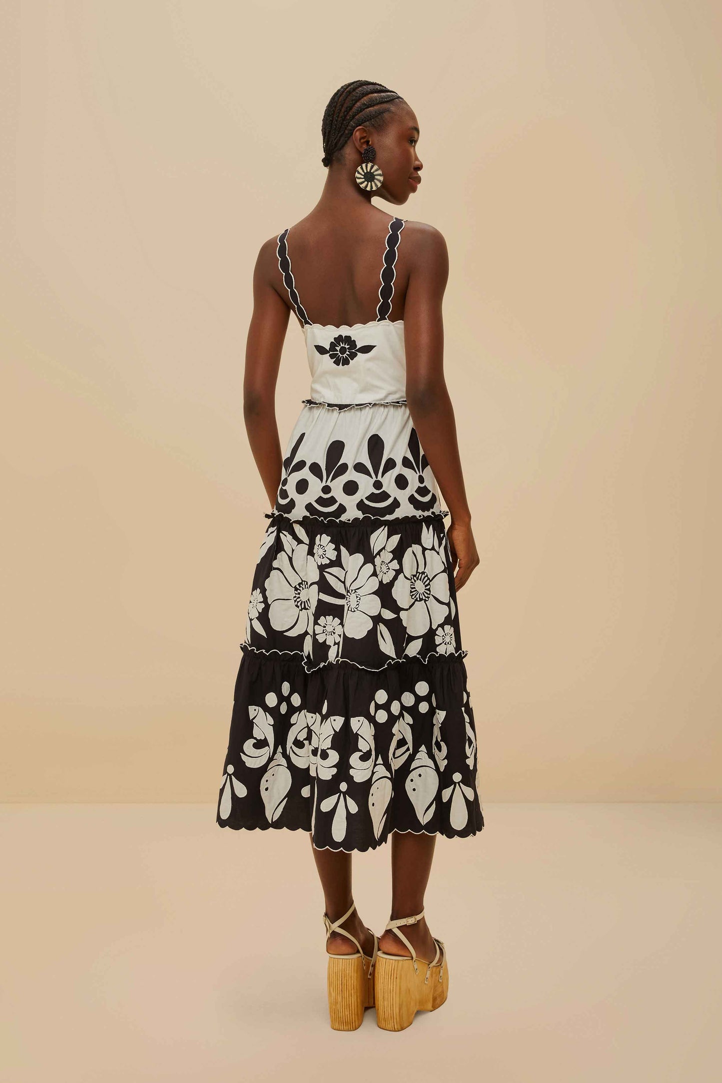 Summer Cutwork Midi Dress in black/white by Farm Rio