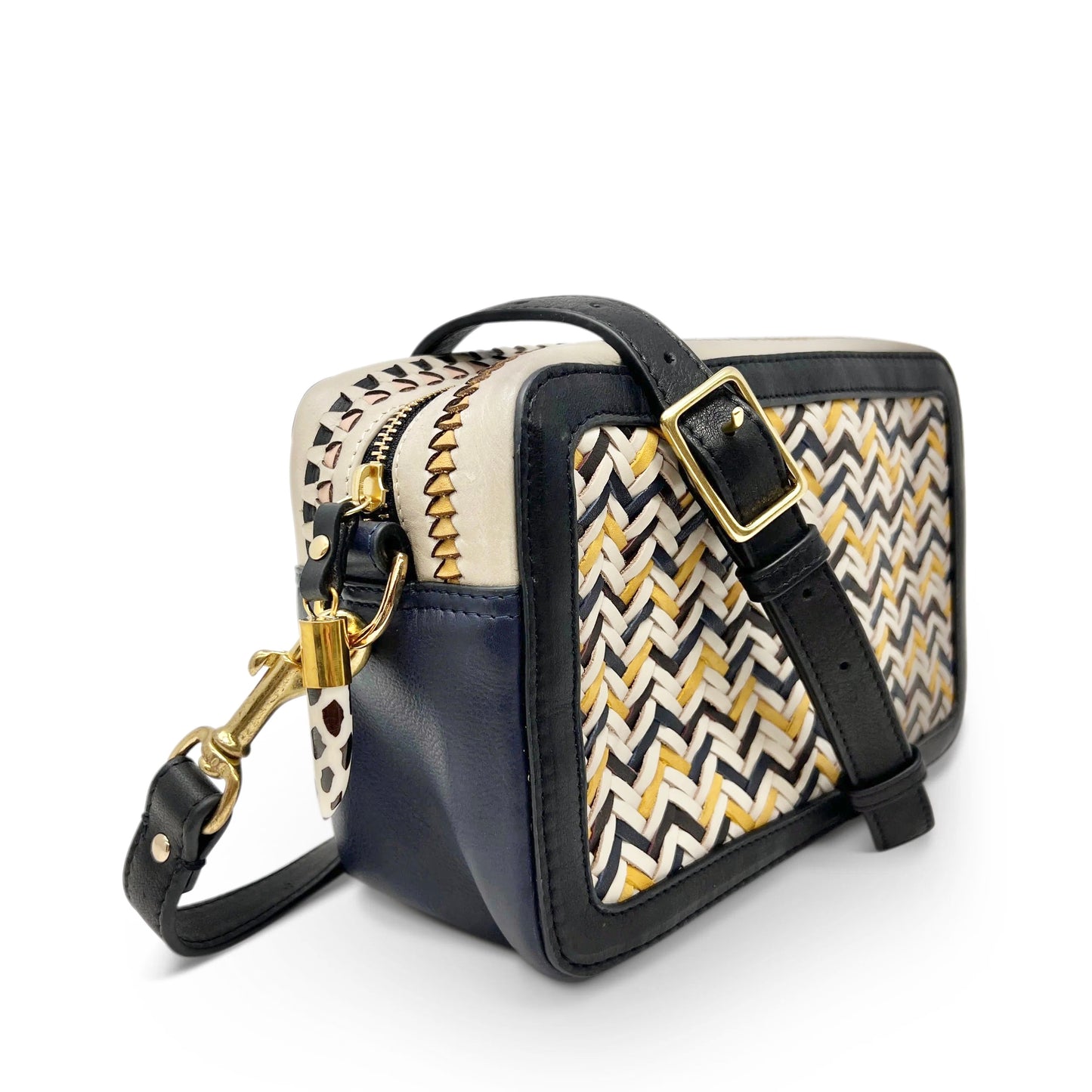 Amberleigh Woven Zigzag Crossbody in yellow/black/chalk by Kempton