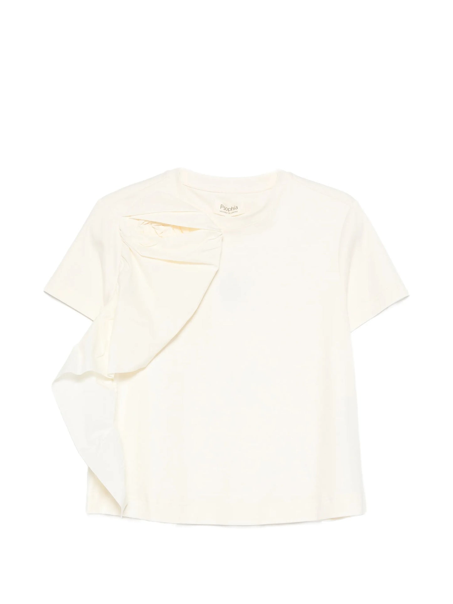 Short Sleeve Poplin Top with Flower Detail in ivory by Psophia