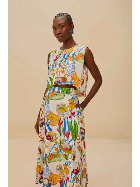 Fresh Table Midi Skirt in off white by Farm Rio