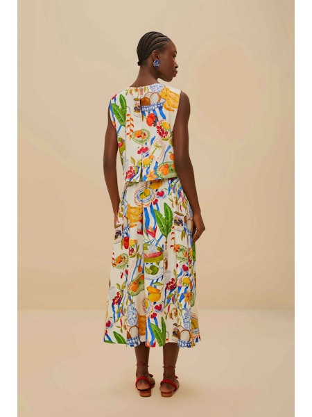 Fresh Table Midi Skirt in off white by Farm Rio