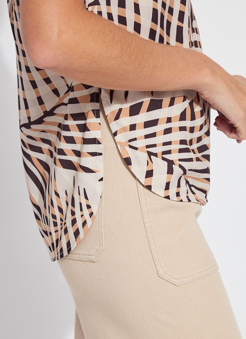 Aura Rib Trim Printed Top in pool side palm by Lysse