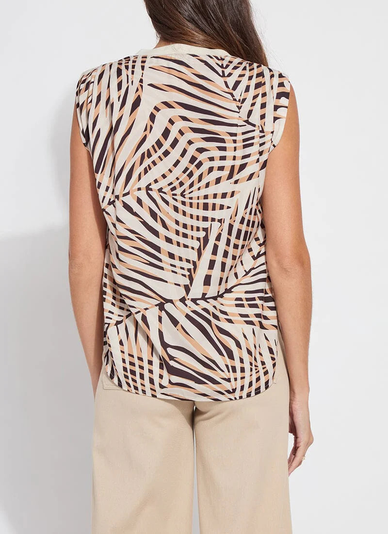 Aura Rib Trim Printed Top in pool side palm by Lysse