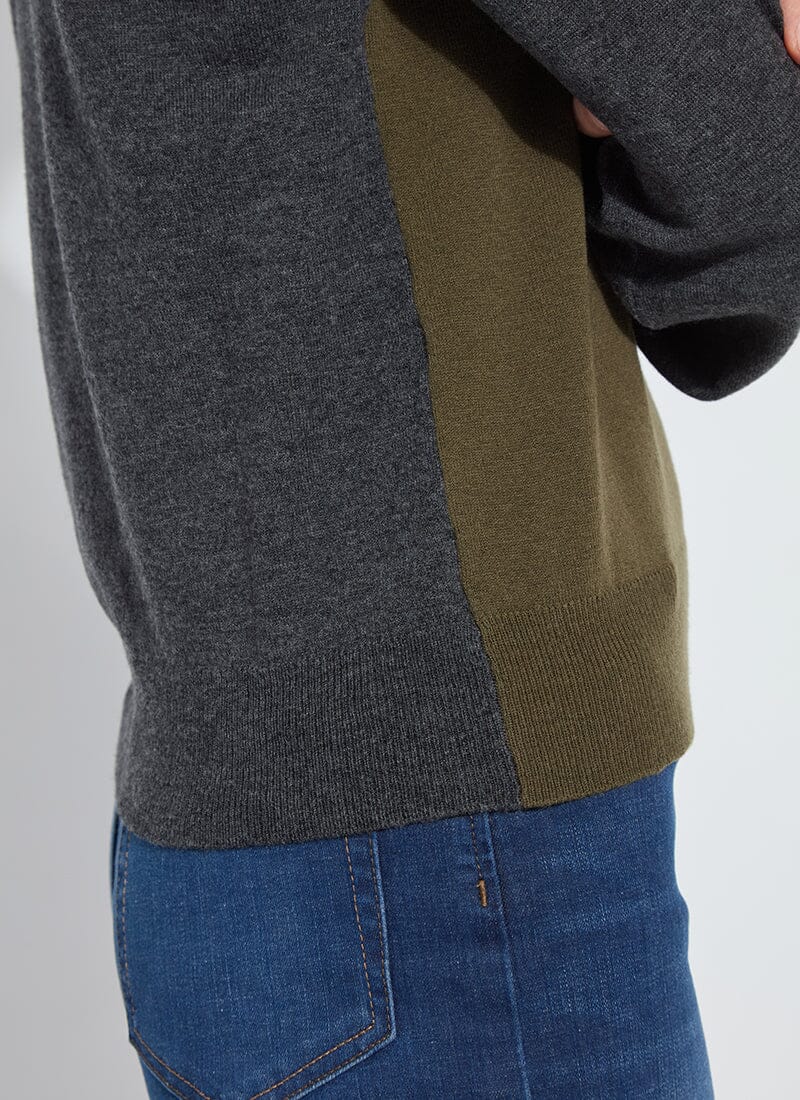 Corinne V-Neck Sweater in charcoal/combat by Lysse