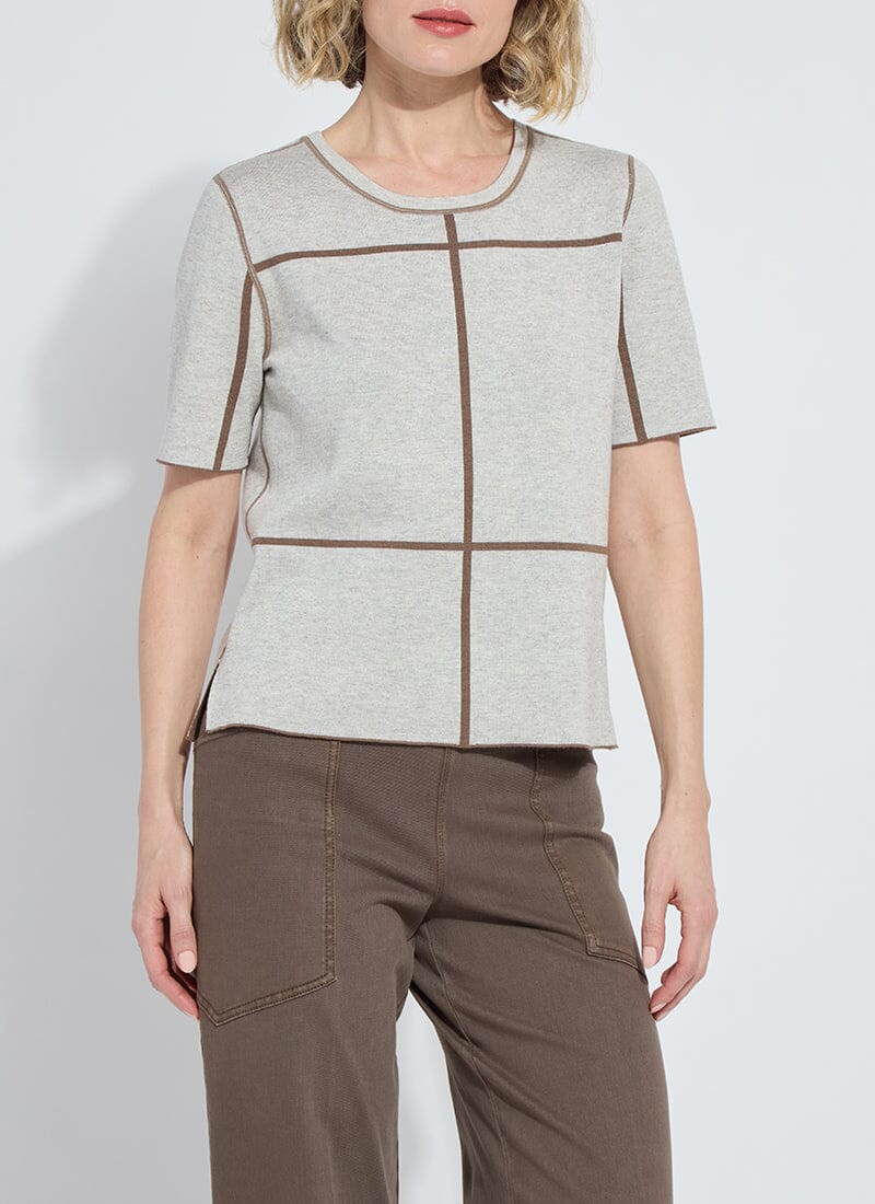 Odessa Reversible Knit Short Sleeve Tee in light grey melange/subtle green by Lysse