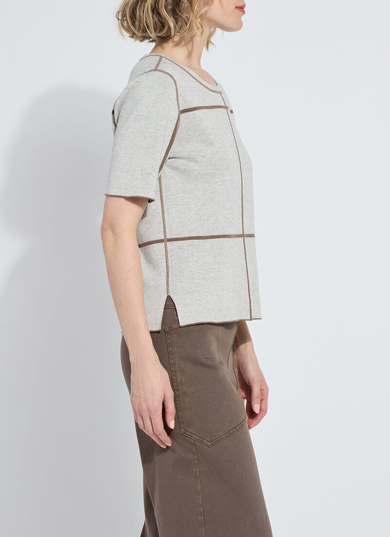 Odessa Reversible Knit Short Sleeve Tee in light grey melange/subtle green by Lysse