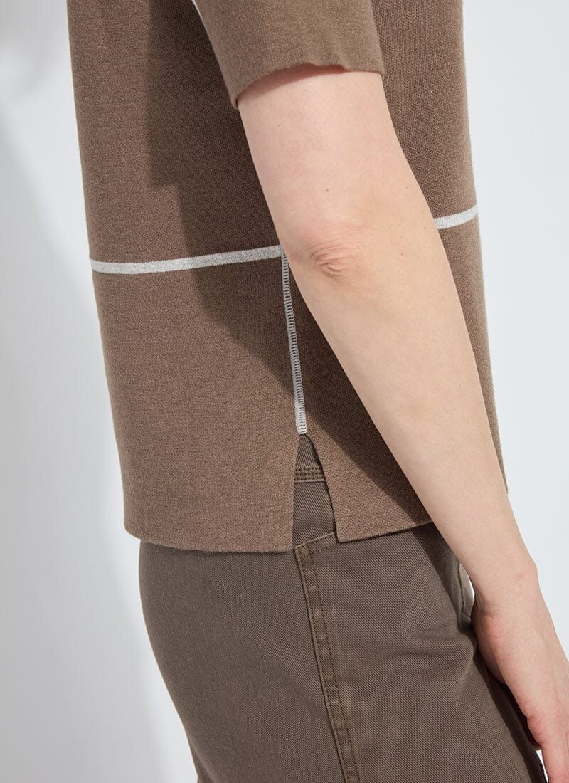 Odessa Reversible Knit Short Sleeve Tee in light grey melange/subtle green by Lysse