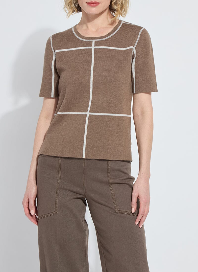 Odessa Reversible Knit Short Sleeve Tee in light grey melange/subtle green by Lysse