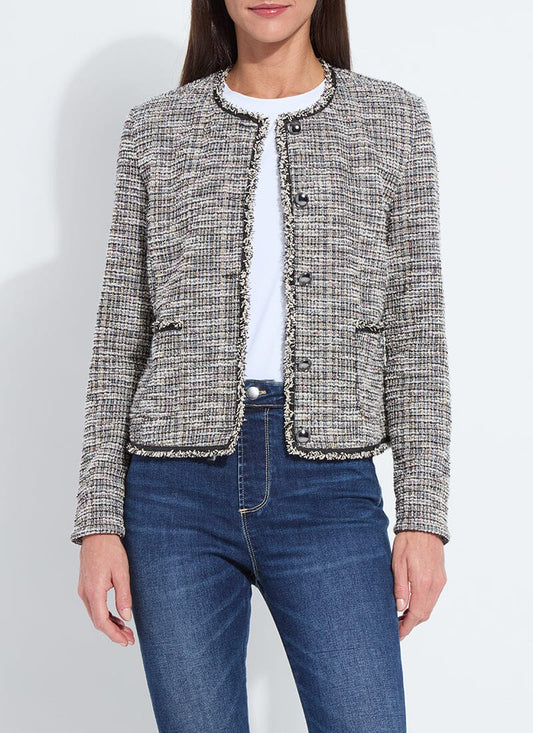 Charlotte Collarless St Tweed Jacket in multi color by Lysse