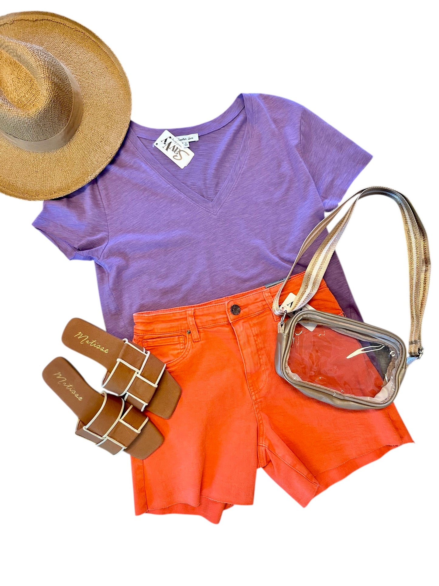 Jane High Rise Long Short with Raw Hem in tangerine by KUT