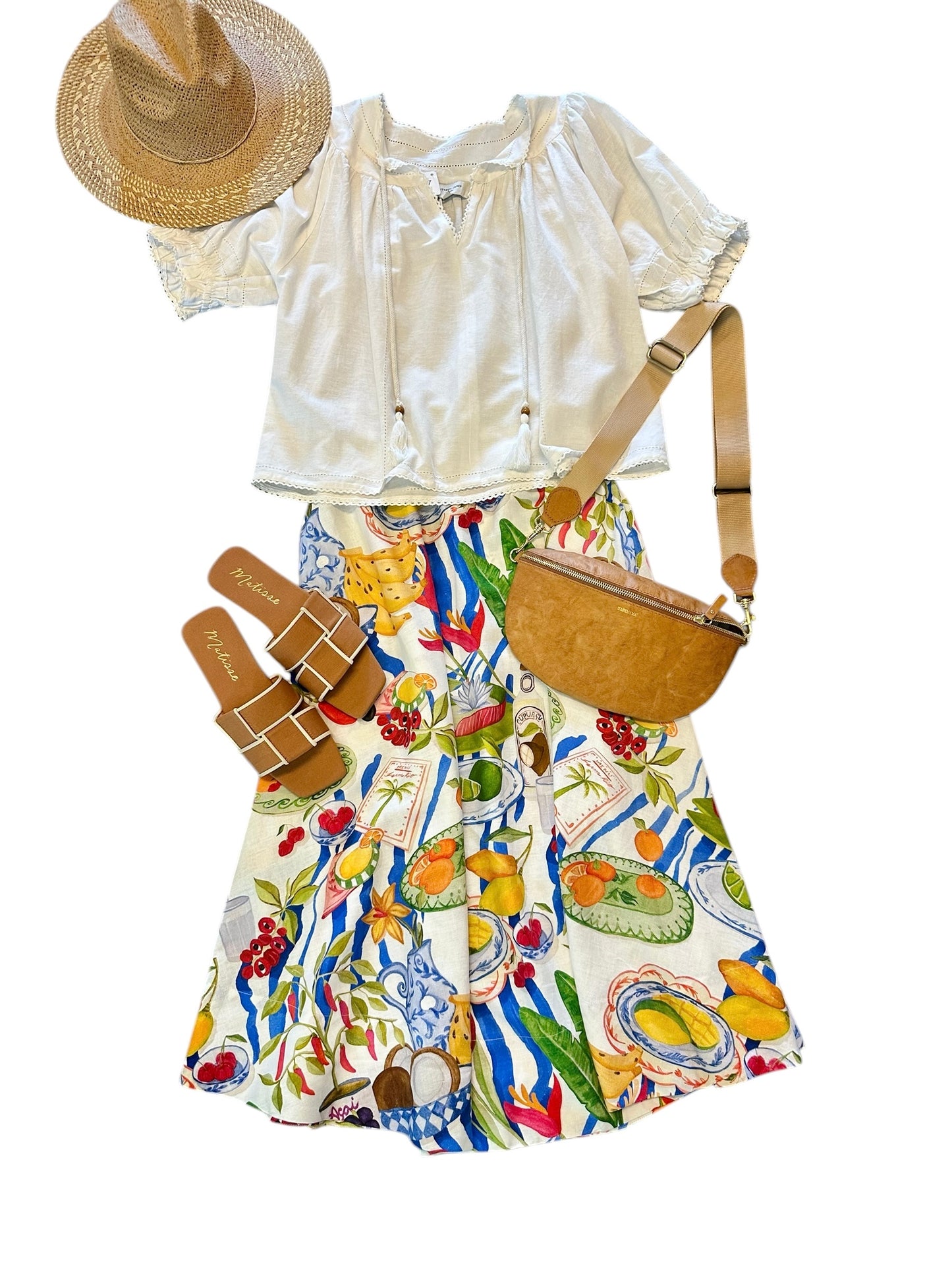 Fresh Table Midi Skirt in off white by Farm Rio