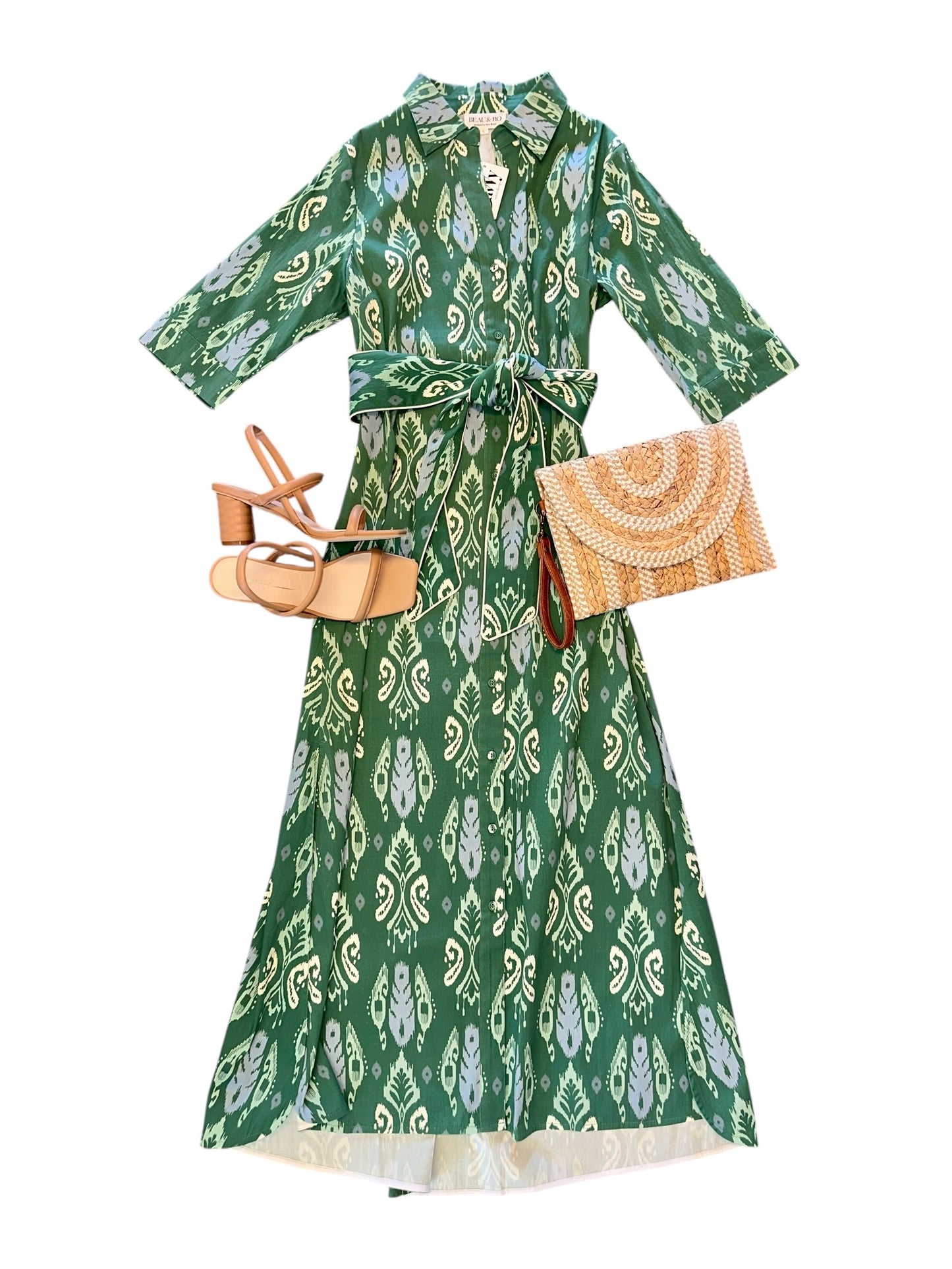 Eloise Ikat Maxi Dress in green by Beau & Ro