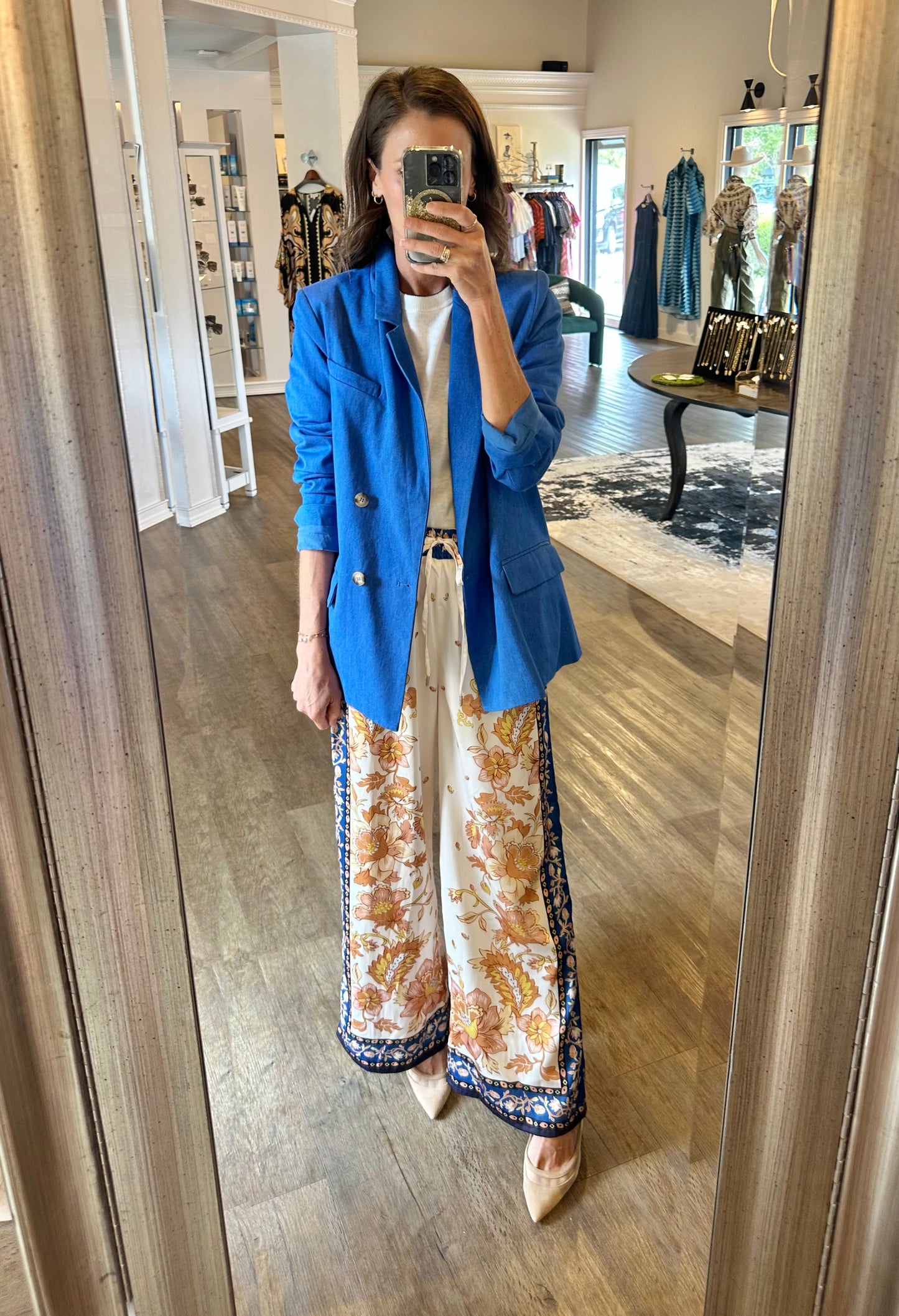 Silky Drawstring Print Pant in ivory by Skies are Blue