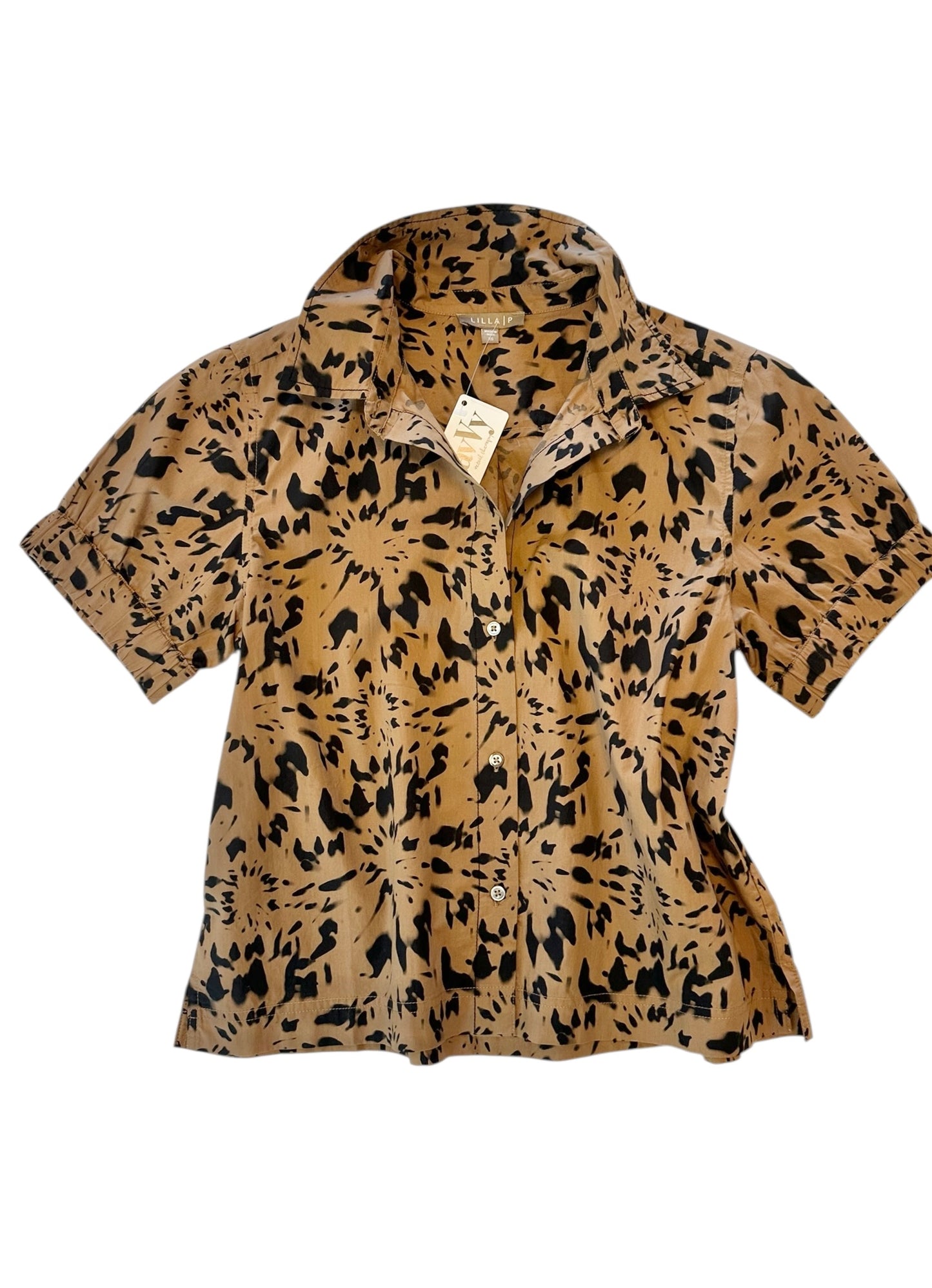 Elastic Cuff Button Down Top in animal floral by Lilla P