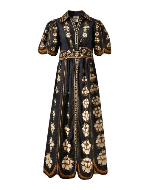 Embroidered Flowers Midi Dress in black by Farm Rio