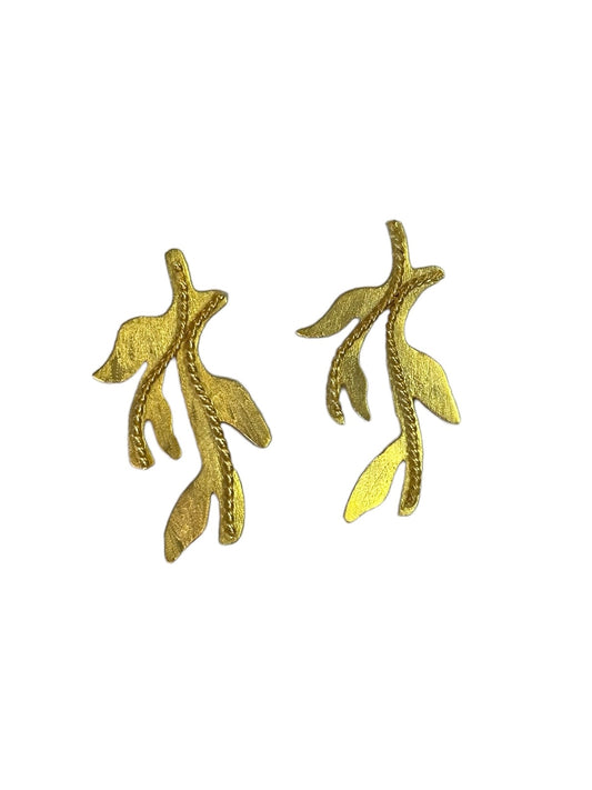 Bronze Leafs Shape Earrings in gold by Ximena Castillo