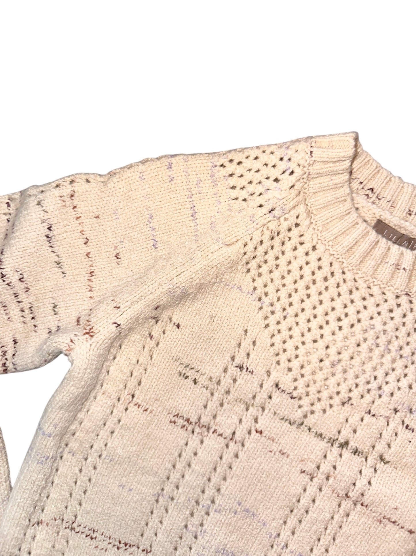 Open Stitch Crewneck Sweater in eggshell combo by Lilla P