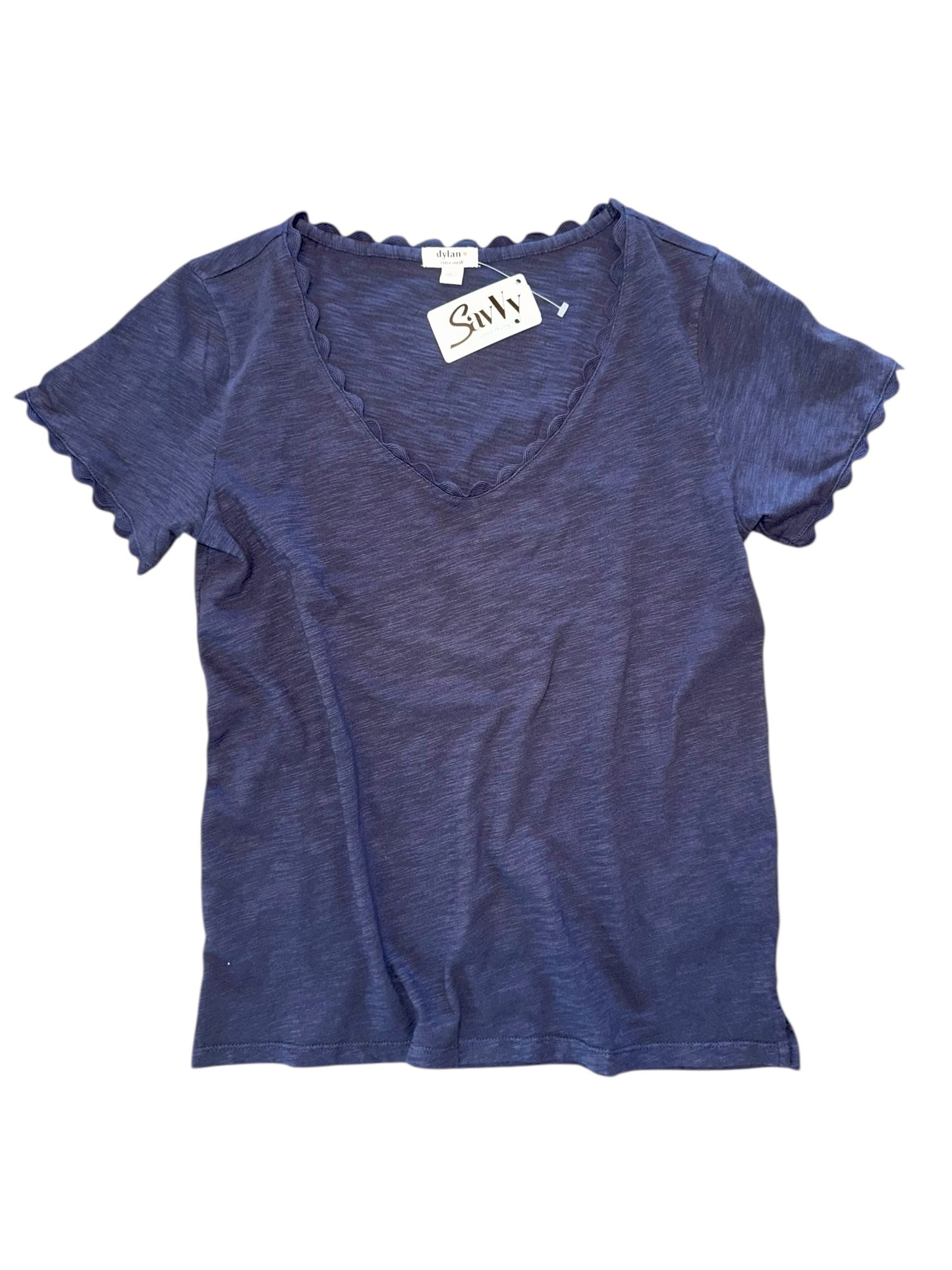 Cotton Slub Tee with Ric Rac Detail in navy by Dylan