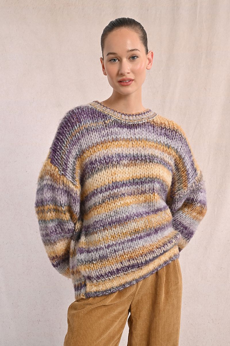 Crewneck Stripe Sweater in mauve by Molly Bracken