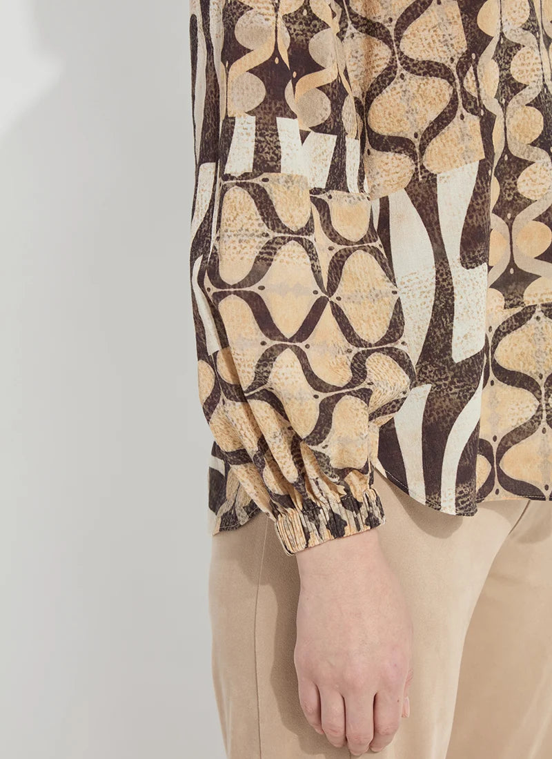 Cosima Elastic Cuff Shirt in art deco mosaic by Lysse