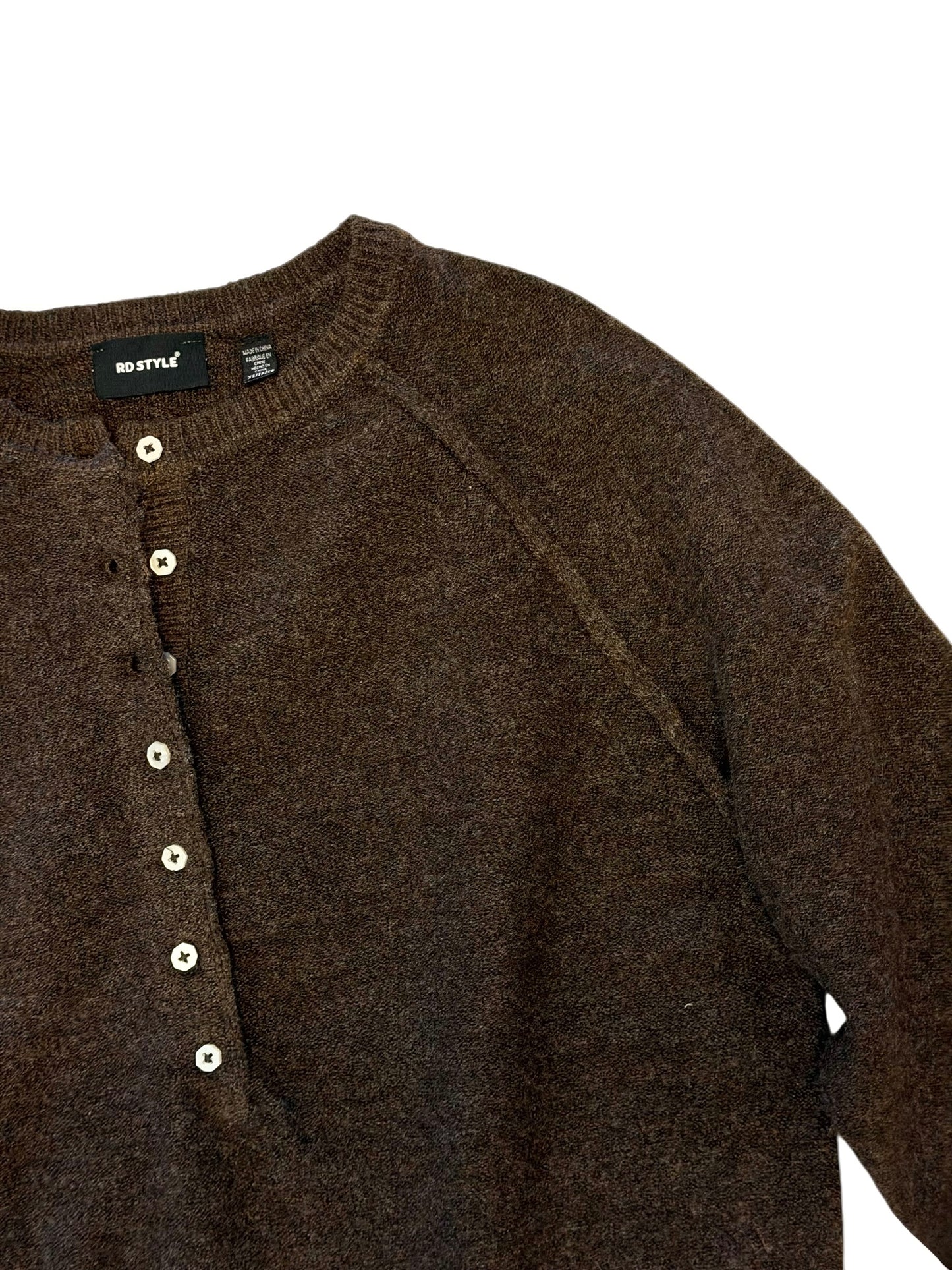 Akleja Raglan Sleeve Henley Pullover in brown by RD