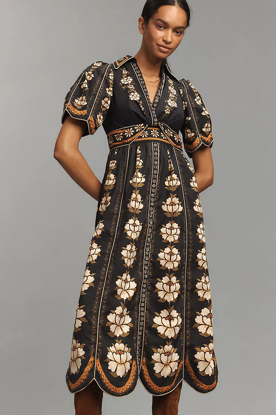 Embroidered Flowers Midi Dress in black by Farm Rio