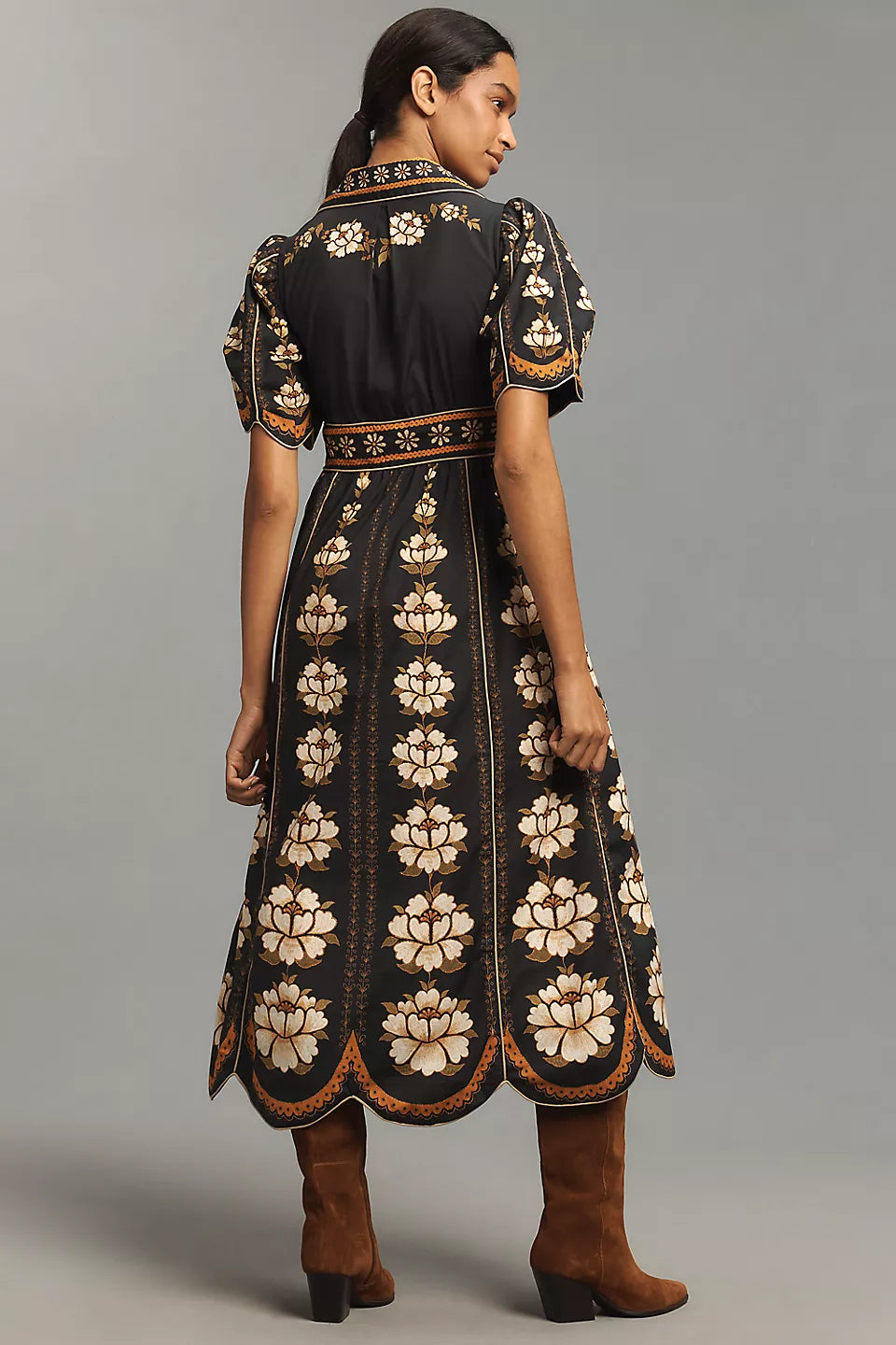 Embroidered Flowers Midi Dress in black by Farm Rio